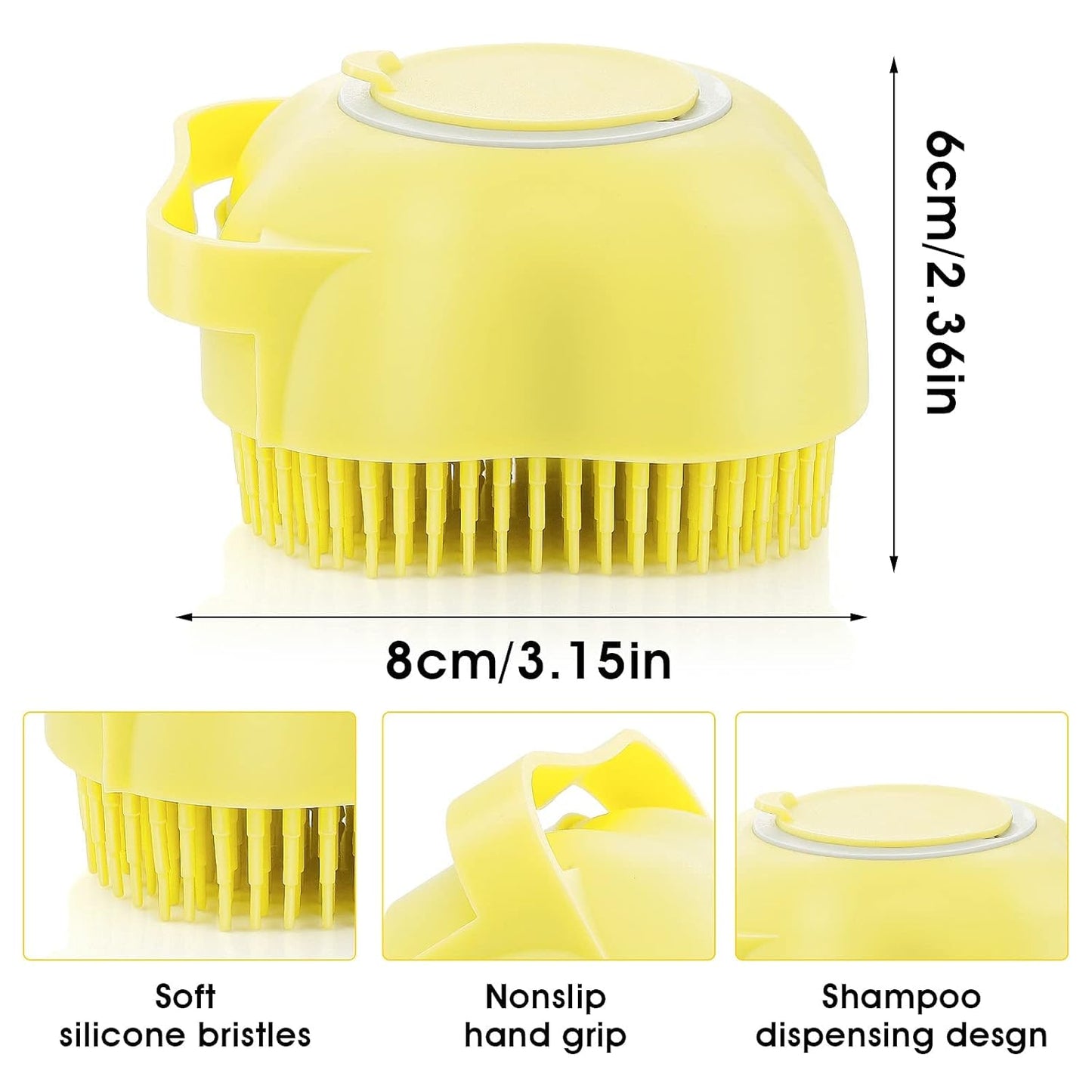 Dog Cat Bath Brush, Dog Shampoo Brush Silicone Puppy Massage Brush Hair Fur Grooming Cleaning Brush Soft Shampoo Dispenser (Yellow New)