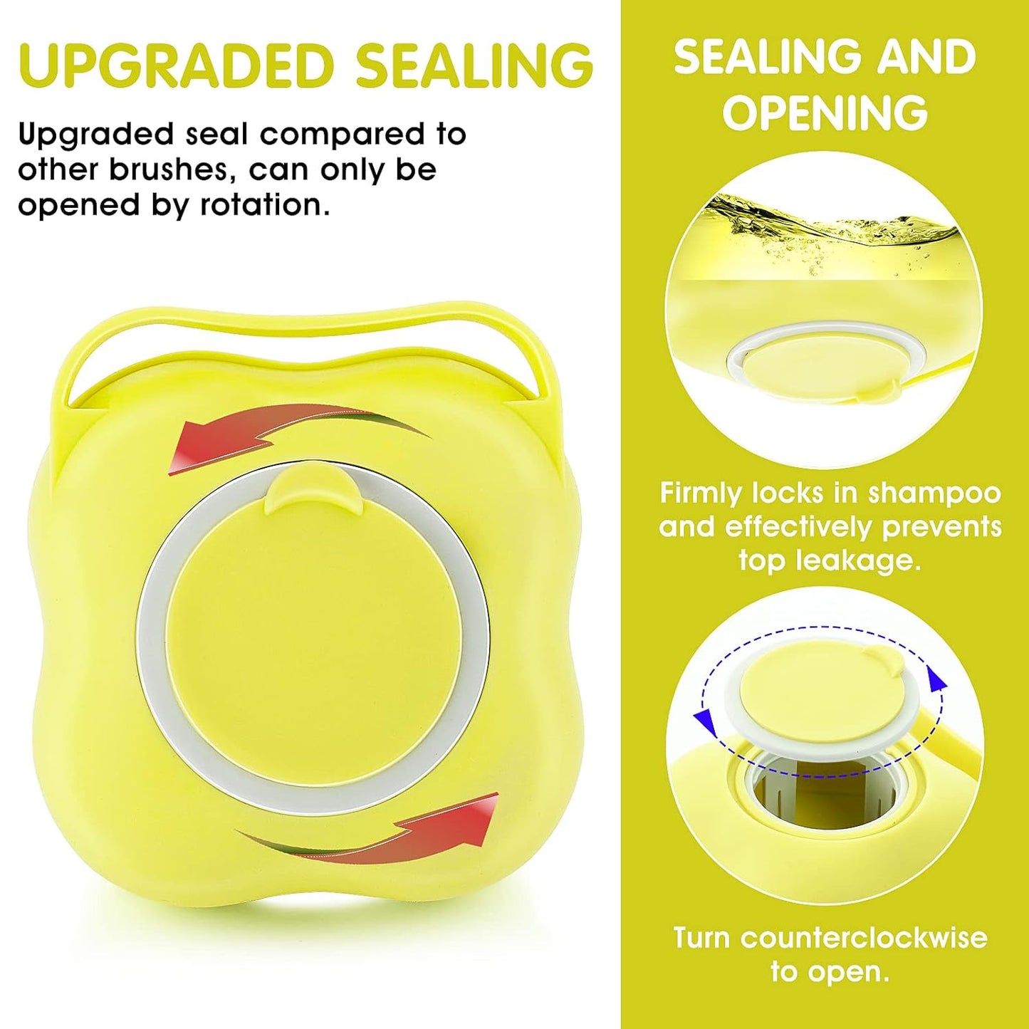 Dog Cat Bath Brush, Dog Shampoo Brush Silicone Puppy Massage Brush Hair Fur Grooming Cleaning Brush Soft Shampoo Dispenser (Yellow New)