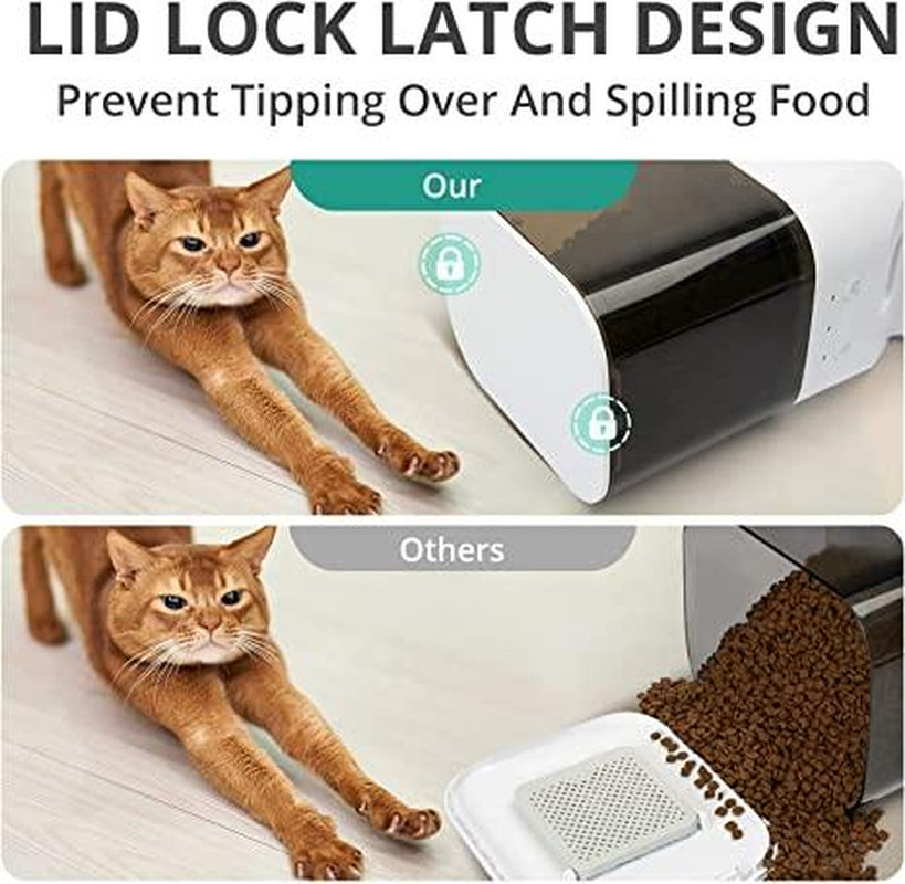 Fluffydream Pet Feeder,4L Automatic Cat Feeder with APP Control,30S Voice Recorder,2.4G Wi-Fi Enabled,Food Grade Stainless Steel Bowl,Pet Lock Safe Reliable,Dual Power Automatic Cat Feeder, White
