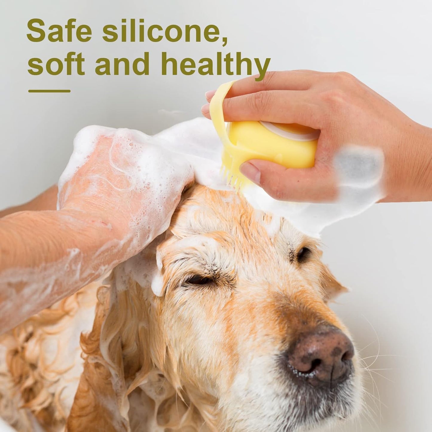 Dog Cat Bath Brush, Dog Shampoo Brush Silicone Puppy Massage Brush Hair Fur Grooming Cleaning Brush Soft Shampoo Dispenser (Yellow New)