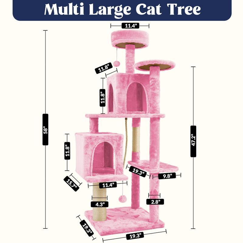 【Back to School】Wecharmer 58" Cat Tree Cat Tower for Indoor Cats Tall Condos Scratching Post with Hanging Toy Cat Furniture for Kitten Pets Play