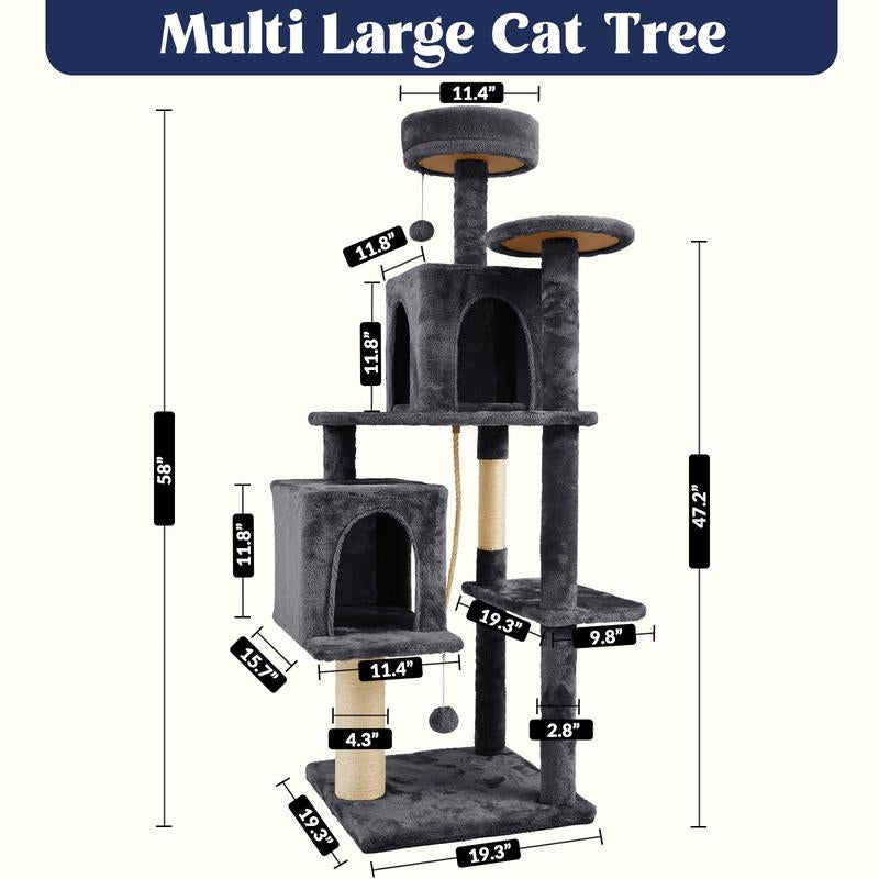 【Back to School】Wecharmer 58" Cat Tree Cat Tower for Indoor Cats Tall Condos Scratching Post with Hanging Toy Cat Furniture for Kitten Pets Play