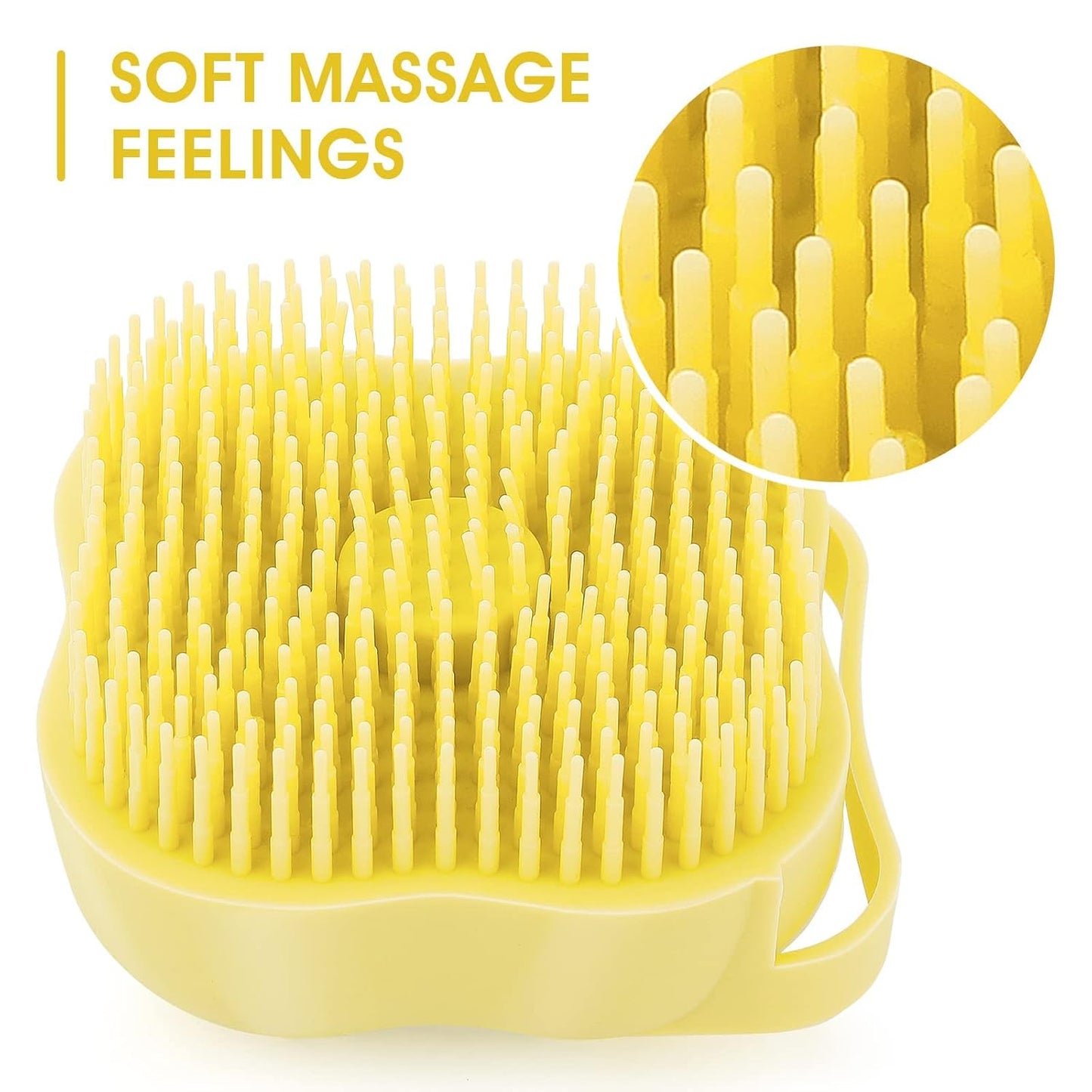 Dog Cat Bath Brush, Dog Shampoo Brush Silicone Puppy Massage Brush Hair Fur Grooming Cleaning Brush Soft Shampoo Dispenser (Yellow New)