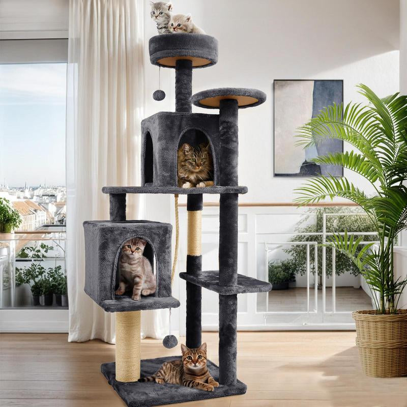 【Back to School】Wecharmer 58" Cat Tree Cat Tower for Indoor Cats Tall Condos Scratching Post with Hanging Toy Cat Furniture for Kitten Pets Play