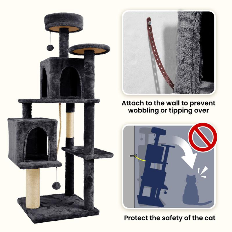 【Back to School】Wecharmer 58" Cat Tree Cat Tower for Indoor Cats Tall Condos Scratching Post with Hanging Toy Cat Furniture for Kitten Pets Play