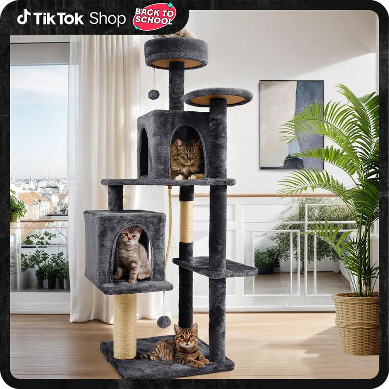 【Back to School】Wecharmer 58" Cat Tree Cat Tower for Indoor Cats Tall Condos Scratching Post with Hanging Toy Cat Furniture for Kitten Pets Play