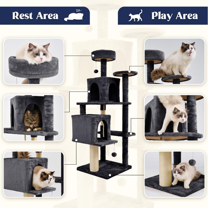 【Back to School】Wecharmer 58" Cat Tree Cat Tower for Indoor Cats Tall Condos Scratching Post with Hanging Toy Cat Furniture for Kitten Pets Play