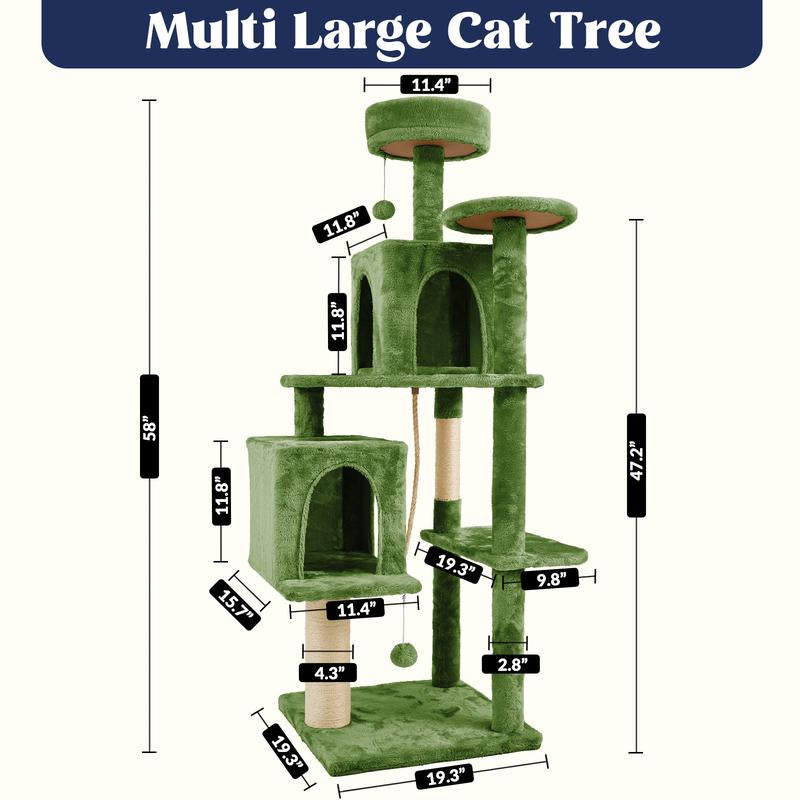 【Back to School】Wecharmer 58" Cat Tree Cat Tower for Indoor Cats Tall Condos Scratching Post with Hanging Toy Cat Furniture for Kitten Pets Play