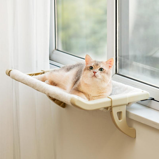 MEWOOFUN Cat Window Perch, Window Sill Mount Cat Hammock for Indoor Cats, Adustable Hammock with Removable Covers for Cat Bed Attach to Bedside