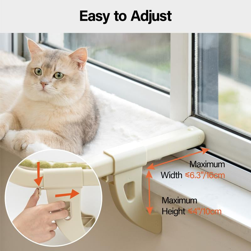 MEWOOFUN Cat Window Perch, Window Sill Mount Cat Hammock for Indoor Cats, Adustable Hammock with Removable Covers for Cat Bed Attach to Bedside