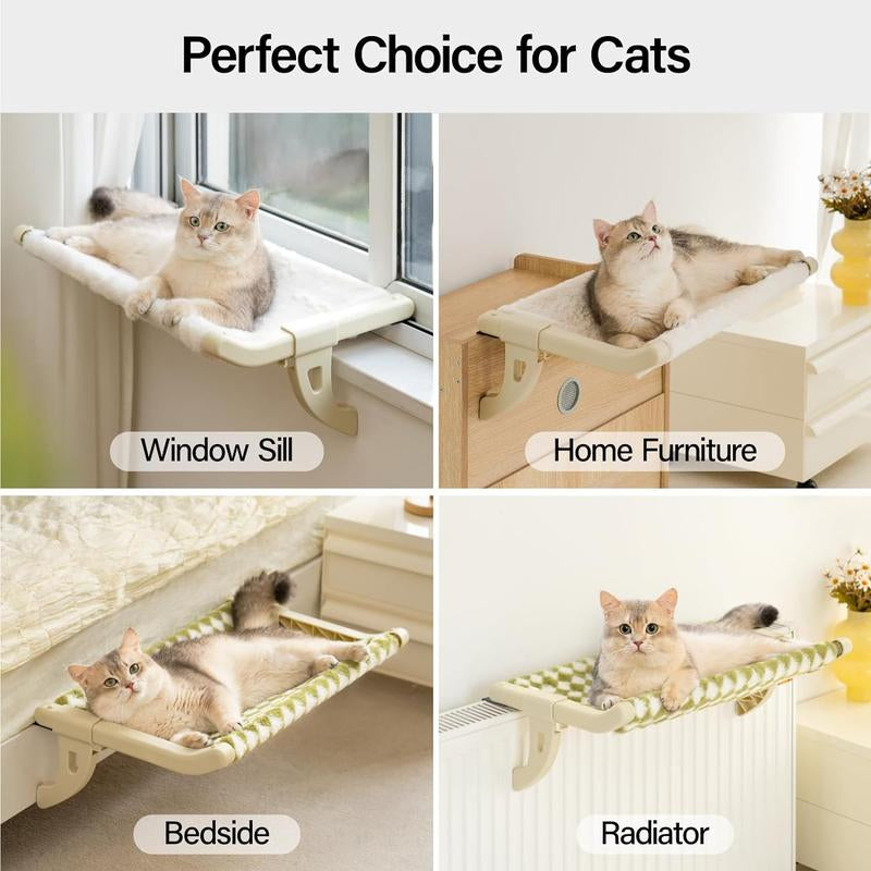 MEWOOFUN Cat Window Perch, Window Sill Mount Cat Hammock for Indoor Cats, Adustable Hammock with Removable Covers for Cat Bed Attach to Bedside