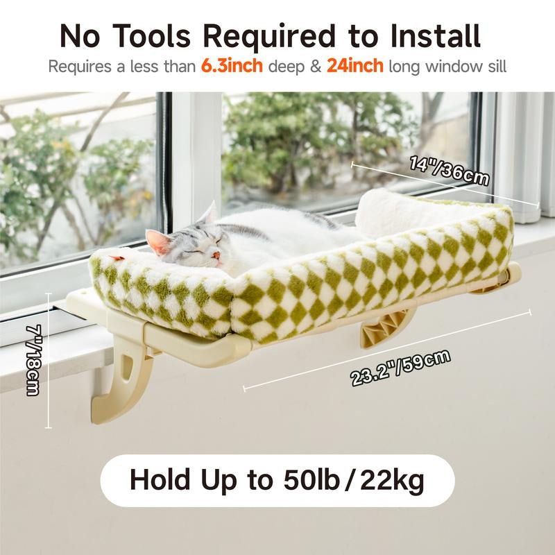 MEWOOFUN Cat Window Perch, Window Sill Mount Cat Hammock for Indoor Cats, Adustable Hammock with Removable Covers for Cat Bed Attach to Bedside