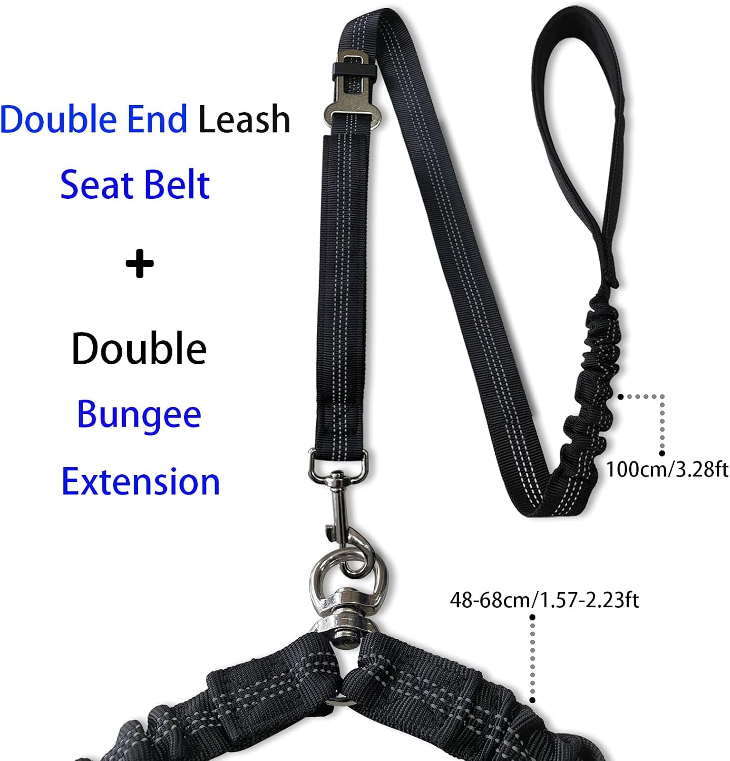 Dual Dog Leash, Double Leash for 2 Dogs Tangle Free Two Dogs Leash 360° Swivel No Tangle Bungee Reflective Double Leash for Medium Large Dogs Walking Training (Black+Blue)