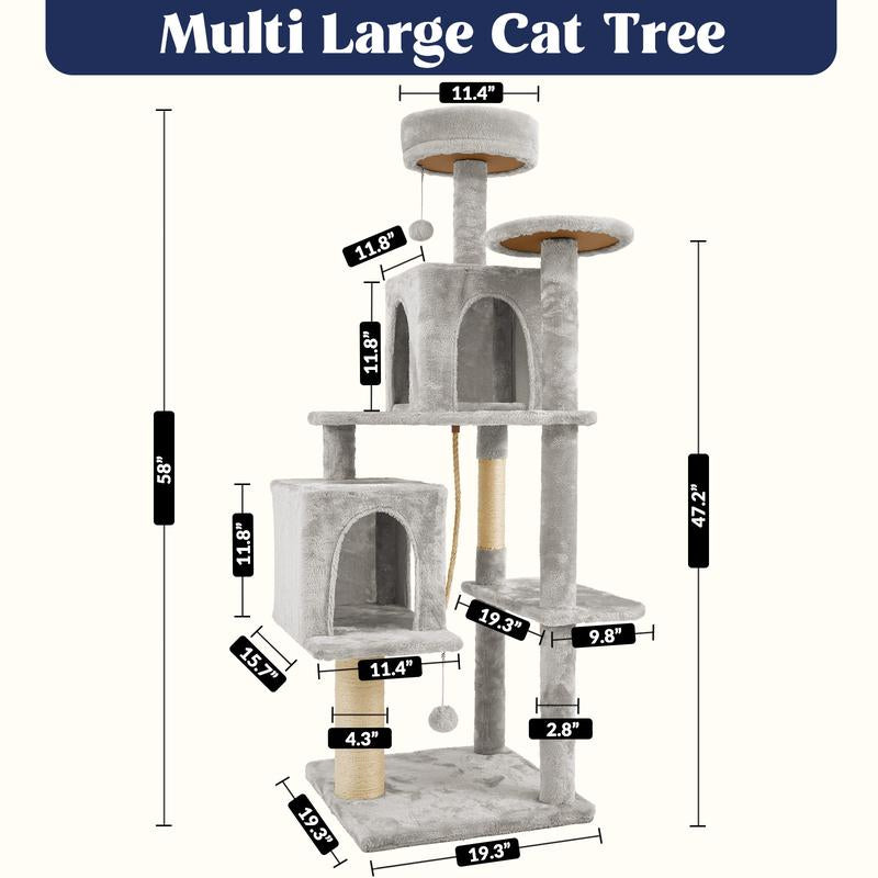 【Back to School】Wecharmer 58" Cat Tree Cat Tower for Indoor Cats Tall Condos Scratching Post with Hanging Toy Cat Furniture for Kitten Pets Play