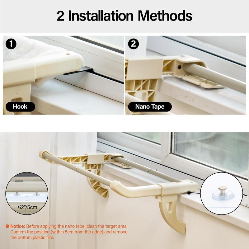 MEWOOFUN Cat Window Perch, Window Sill Mount Cat Hammock for Indoor Cats, Adustable Hammock with Removable Covers for Cat Bed Attach to Bedside