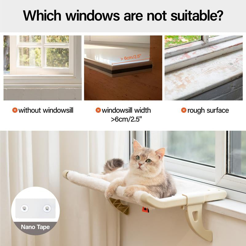 MEWOOFUN Cat Window Perch, Window Sill Mount Cat Hammock for Indoor Cats, Adustable Hammock with Removable Covers for Cat Bed Attach to Bedside