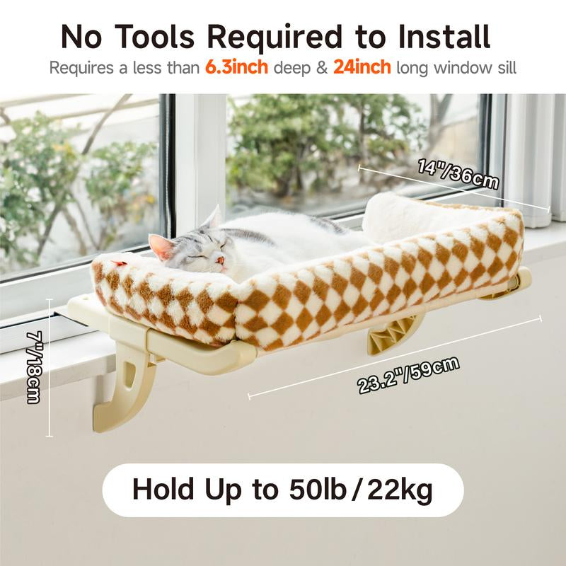 MEWOOFUN Cat Window Perch, Window Sill Mount Cat Hammock for Indoor Cats, Adustable Hammock with Removable Covers for Cat Bed Attach to Bedside